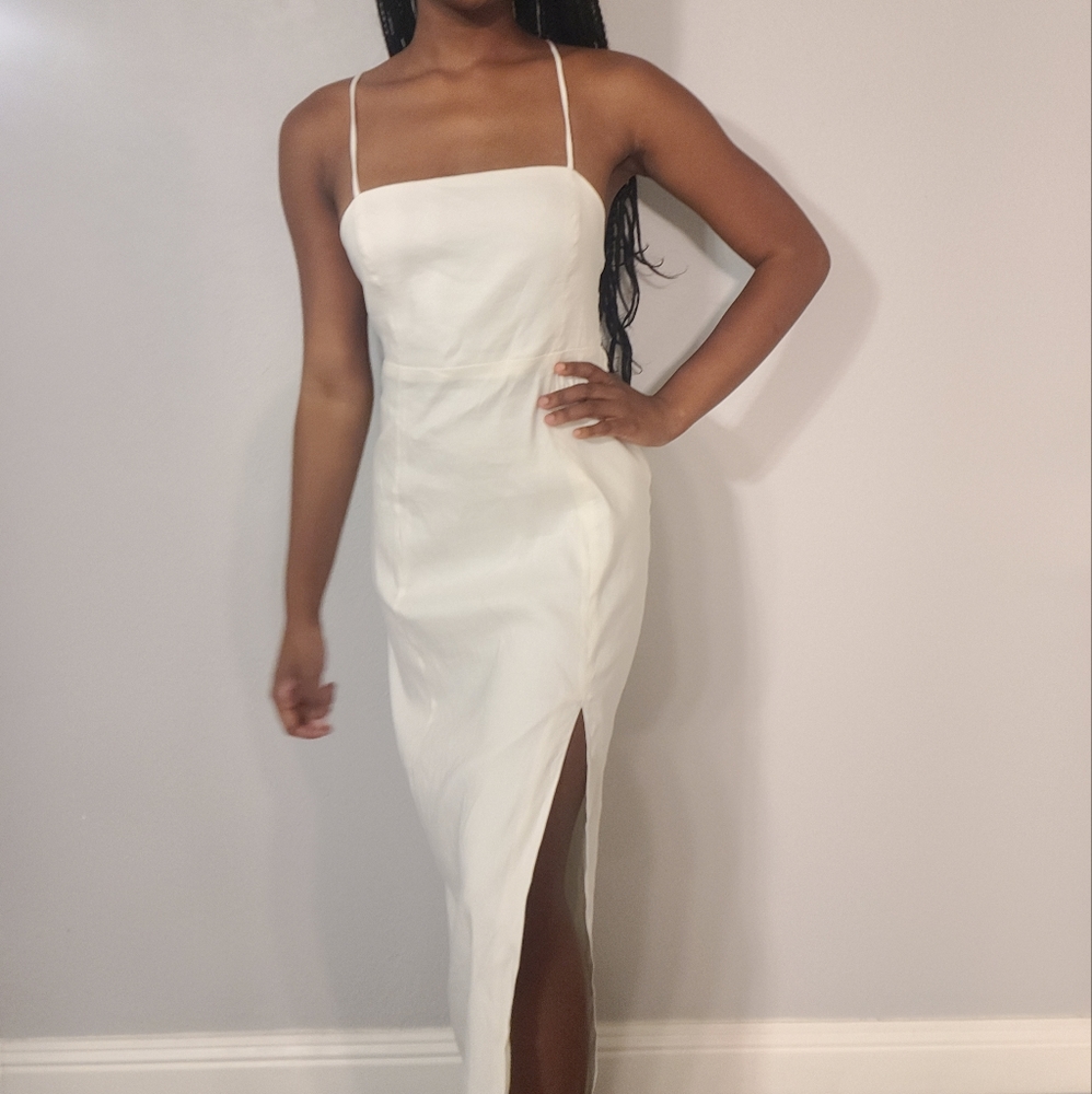 Zara White Linen Blend Midi Dress